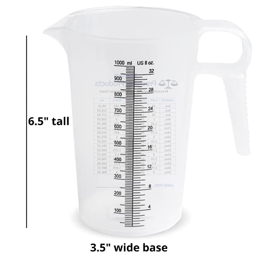 32oz (1 Quart) Measure Pitcher with Convenient Conversion Chart – Extra Strong Food Grade – Great for Cooking, Home Hobbies, Shop Oil and Fluids, Spa Chemicals with High Chemical Resistance by Turnah - size: 32 oz