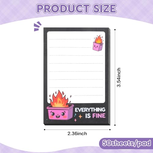 Dumpster On Fire Desk Accessories,12 Pads Pop up Cute Sticky Notes | 3.54 x 2.36 Inch,It's Fine I'm Fine Everything is Fine, Memo Notes Funny Office Gifts for Women Men Coworkers - color: 12pcs Dumpster-a