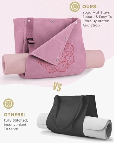 Gonex Yoga Mat Bag For Women Canvas Tote Pilates Gym Bag With Mat Carrier | Front-Opening Quick Access Mat Straps, Durable Cotton Canvas, Machine Washable, Bottle Holder Multi Pockets, Yoga Gym Travel - color: Pink, size: Classic (15.5×5.5×14.5inch)