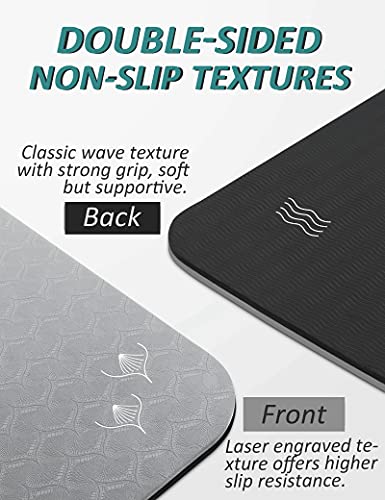 BEAUTYOVO Yoga Mat with Strap, 1/3 Inch Extra Thick Yoga Mat Double-sided Non Slip, Professional TPE Yoga Mats for Women Men, Workout Mat for Yoga, Pilates and Floor Exercises - color: Black&Gray