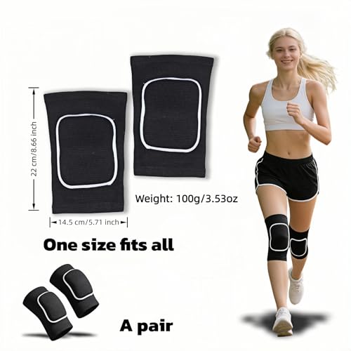 Knee Pads with Thick EVA Foam Cushion, Black, One Size Fits All, for Volleyball, rugby, Dance, Basketball, Soccer, Yoga, Running, 1 Pair