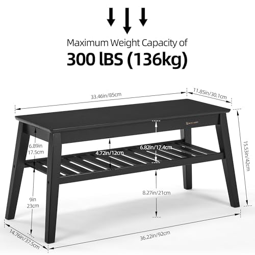 Nnewvante Black Entryway Bench, 33.46" Bamboo Bench with Storage Shelf | Holds up to 300lbs, Indoor & Outdoor Use for Bedroom, Hallway, Living Room and Dining Room - color: Black