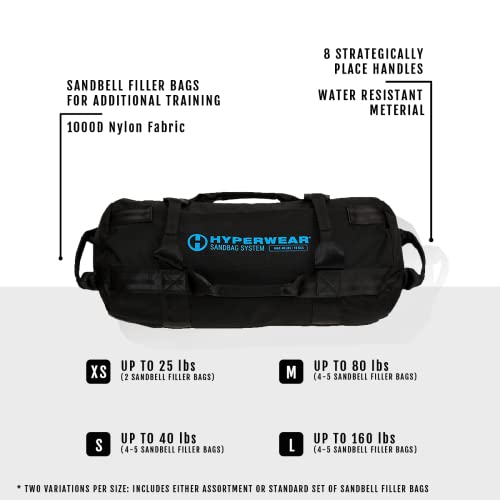 HYPERWEAR Adjustable Sandbag System, Heavy-Duty with Handles & Pre-Filled SandBell Filler Sandbags (25, 40, 80, 160 lbs) - color: XS 25 lbs Standard 2 Sandbells - Green, size: 25 lb Standard (2 x 12 lb SandBells)
