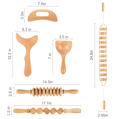 KintKita Wood Therapy Massage Tool 6 in 1,Lymphatic Drainage Massager Maderoterapia Kit Professional Body Cellulite Massager for Body Sculpting,Contouring,Relief Muscle,Anti-Cellulite