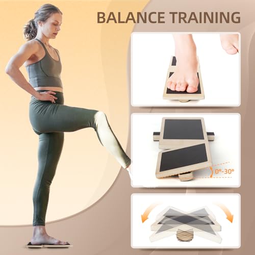 CINWELLER Ankle Strengthener Exerciser for Sprained, Single Foot Balance Board, Non-Slip Wood Wobble Board.
