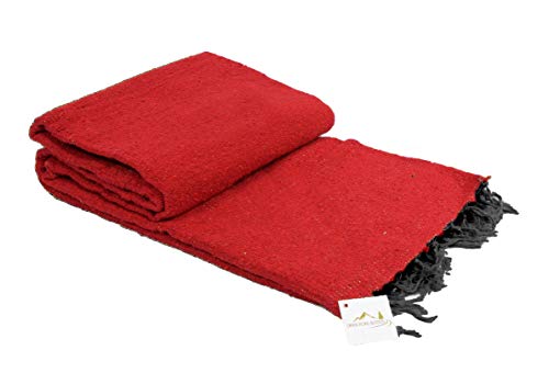 Open Road Goods Solid Color Mexican Yoga Blanket – Large Handwoven Throw for Yoga, Beach, Camping or Home – Soft and Durable Cotton Blend - color: Red Blanket