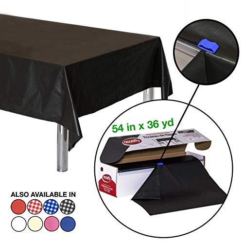 Neatiffy Disposable Plastic Tablecloth Roll | Indoor/Outdoor Table Cloth | Table Cover for Rectangle, Square, Round Tables | Picnic, Party, Banquet, Birthday, Wedding - 54 in x 108 ft - Black - color: Black