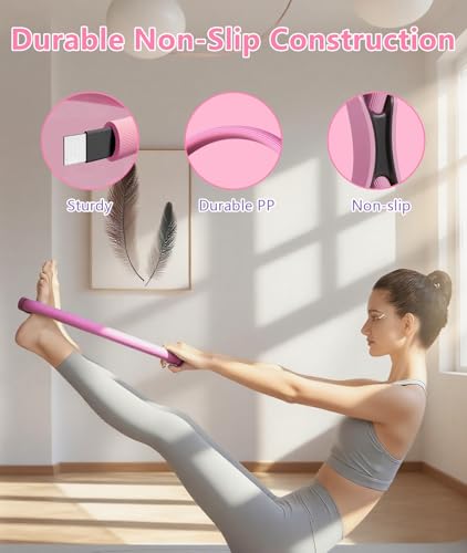 Pilates Ring Set with Adjustable Resistance - Full Body Workout Kit for Women, Portable Travel Bag & Anti-Slip Accessories - color: pink