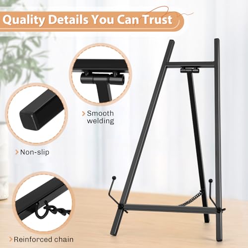 16.5" Metal Easel Stand for Sign – Elegant Table Top Easel for Display, Heavy Duty Tabletop Picture Easel Stand for Wedding Sign, Picture Frame, and Art (Black) - color: Black, size: 16.5 Inch