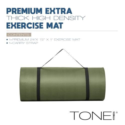 Tone Fitness 1-Inch Thick Yoga Mat | High-Density, Non-slip Exercise Mat with Carrying Strap for Yoga, Pilates, & Home Gym Workouts | Multiple Options - color: Green, style: Diamond