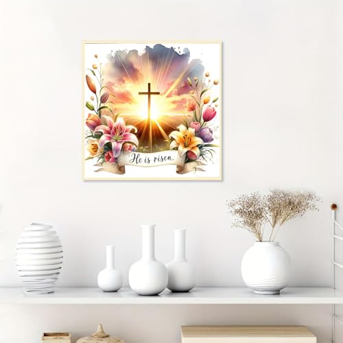 RYMILIE Diamond Art Kits for Adults Vintage Cross 14x14inch | 5D Stress Relief Diamond Painting Kit for Beginners, DIY Full Round Drill Gem Art Crafts for Home Wall Decor Gift - color: DP03884