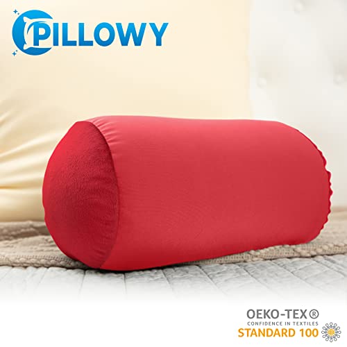 Microbead Bolster Neck Roll Pillow, 14x8 in Cylinder Tube, Deep Red - color: Deep Red