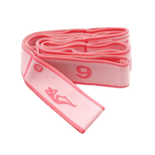 9 Loops Elastic Yoga Strap - Adjustable Stretching Band for Physical Therapy, Dance, Pilates & Gymnastics, Multi-Loop Exercise Band for Flexibility, Home Workout - color: Pink