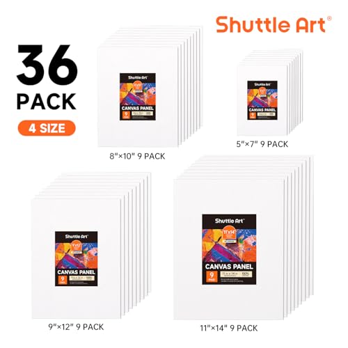 Shuttle Art 36 Pack Canvas for Painting, Multi-Size 5x7/8x10/9x12/11x14 Inch, Primed, 100% Cotton Blank Canvas Boards, Ideal Art Supplies for Kids Adults Acrylic Oil Painting - size: 36 Pack - 9 of Each 5x7, 8x10, 9x12, 11x14 inch