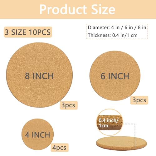 3 Sizes Cork Plant Coasters, 4/6/8 Inch Double Layers Thickened Cork Plant Mats, 10 Pcs Cork Coasters for Plants, Plant Coasters for House Plants - size: 4-6-8 Inch