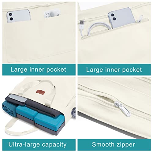 Heathyoga Multi-Functional Yoga Mat Carrier Gym Tote Bag - Large Mat Pocket, Women's Workout Bag - color: Zipper-Beige