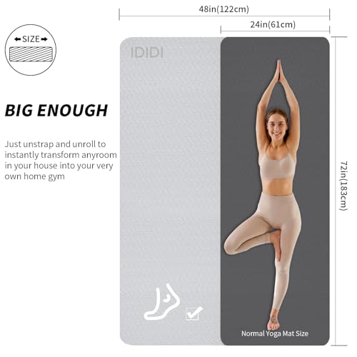 8mm & 10mm Thick Large Yoga Mat (6'x 4') - Extra Long and Wide Workout Mat for Men and Women, Non-Slip POE Fitness Mat, Eco-Friendly Exercise Mat for Home Workouts, Ideal for Yoga and Pilates - color: Gray+Black, size: 10mm