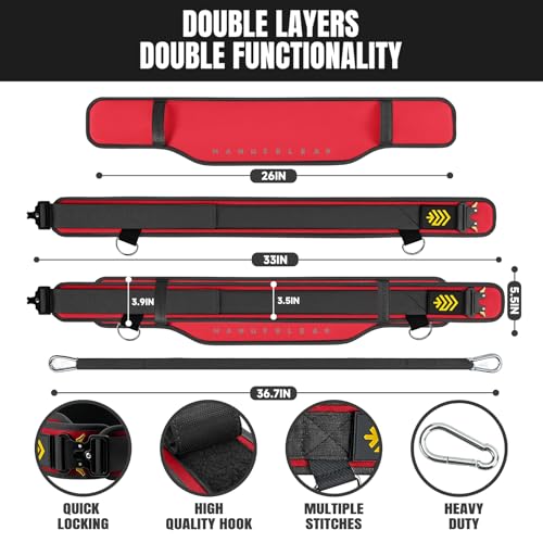MANUEKLEAR 2-in-1 Weightlifting Belt & Dip Belt with 36.7 IN Rope, Double-Layer Weight Lifting Belts, Powerlifting Gym Weighted Belt for Pull Up Squat - color: Vibrant Red, size: M(30-33in)