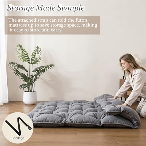 SHOUREN Japanese Futon Mattress Floor Mattress 3" Tatami Mat,Shredded Memory Foam Foldable Roll Up and Portable Sleeping Pad Suitable for Camping,Guest Room,Grey 54"X80" Full Size - color: Grey, size: Full