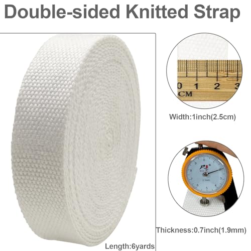 Heavy‑Duty Cotton Webbing Strap 1''x6yds White for Bags | 2mm thick webbing for dog collars, backpack, bag handles, apron straps, slings, sewing repairs & DIY craft projects. - color: White