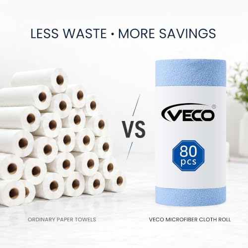 Veco Microfiber Cleaning Cloth Roll 80 PCS, 12" x 12" - color: Blue