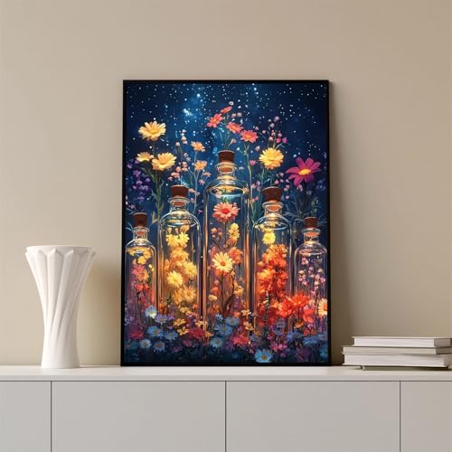 Flowers in Bottle Diamond Art Kits for Adults, 5D Diamond Painting Kits | DIY Gem Painting, Crafts for Adults, Diamond Art Paintings Kit, Full Drill Diamond Dot for Home Wall Decor 12 X 16 Inch - color: CM056