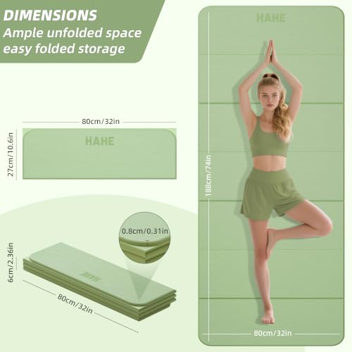 HAHE Foldable Yoga Mat 74"Lx32"Wx1/3"Thick, Folding Exercise Mats