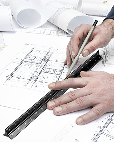 Engineer Scale Ruler 2 Pack 12-Inch Triangular Ruler Metal Scale Ruler for Blueprints Drafting Ruler for Civil Engineer, Draftsman - size: Engineer 2 Packs