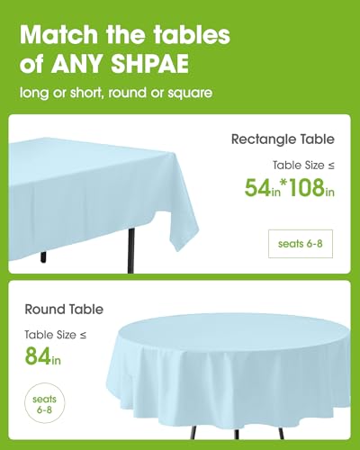 Pureegg Plastic Table Cloth Disposable 8 Pack 54 x 108 Inch, Light Blue | Easter Party, Wedding, Picnic, Leakproof & Sturdy, Light Blue, Tablecloth - color: Light Blue, size: 54" X 108" Rectangle