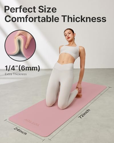 Yoga Mat,Non-Slip TPE Exercise Mat(1/4 Inch) for Pilates, Fitness & Barefoot Workouts, Home Gym Studio with Strap & Bag - color: Rose, size: 24 x 0.24 Inches