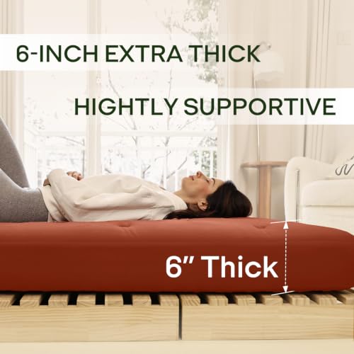 ZonLi Japanese Floor Futon Mattress 100% Cotton Washable Cover Foldable | 75" x 54" Full Size 6" Thick Tatami Mat Sleeping Pad, Roll Up Floor Lounger Bed for Guest, Dormitory, Camping & Travel - color: Cinnamon, size: Full(75"L x 54"W x 6"Th)