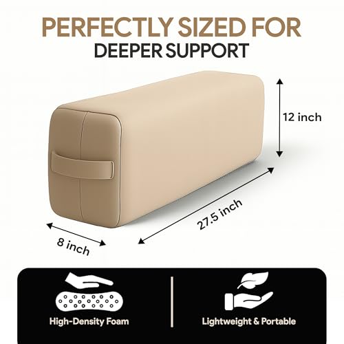 Rectangular Yoga Bolster Pillow for Meditation, Yoga & Back Support – Soft Meditation Cushion with Removable Hand Wash Cotton Cover & Carry Handle (beige) - color: Beige