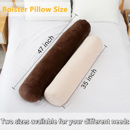 1 MIDDLE ONE Round Body Pillow for Adults, Long Bolster Pillow for Bed with Removable Velvet Cover, Decorative Tube Roll Cylinder Pillow, 35 x 7.87 Inch, Coffee - color: Coffee, size: 35 inch
