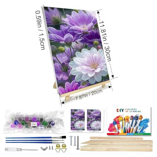 JOOZ Paint by Numbers Kits for Adults with Frame, Flowers Paint by Numbers for Adults, Paint by Number Canvas for Adults with Easel, DIY Acrylic Oil Painting Kit for Home Wall Decor 8 x 12 Inch - color: Flowers