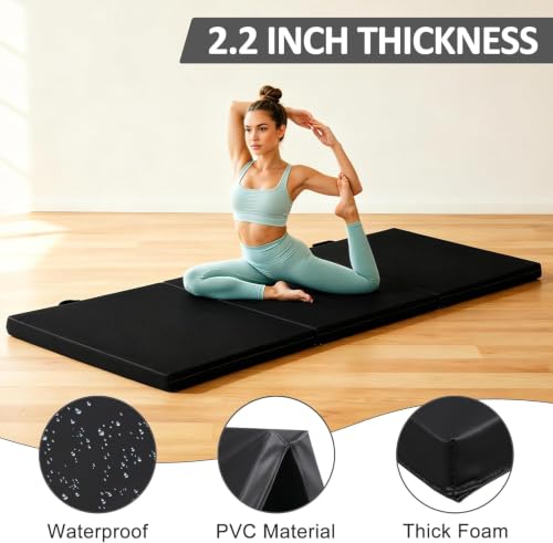 ZENY 2’’ Thick Tri-fold Folding Gym Exercise Mat Extra Thick Gymnastics Mat Tumbling Mat with Carrying Handles for Home Workout, Core Workouts, Stretching, MMA, Yoga - color: black