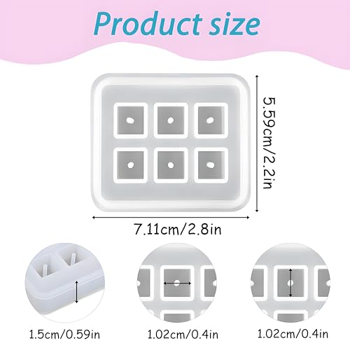 Small Cube Resin Molds, Cube Silicone Molds for Jewelry Making, Square Bead Molds with Hole, 2-Pack, for Earrings and Bracelets - color: Square Resin Molds ZH371