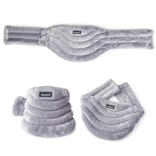 ASUTRA Navy Silk Eye Pillow and Plush Gray Weighted Neck Wrap Bundle Set, 2 | Products - Weighted Eye Mask Filled w/Lavender & Flax Seeds, Hands-Free Microwaveable Heat Pad and Cooling Neck Wrap - color: Navy Eye Pillow and Neck Wrap Bundle