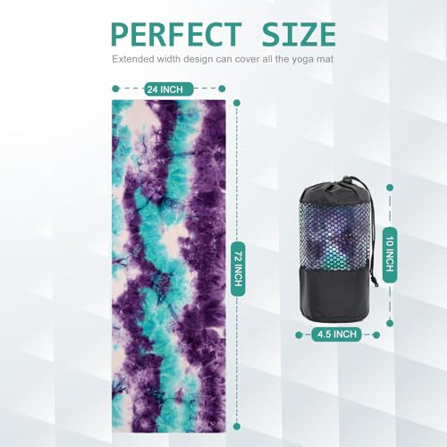 Eunzel Non Slip Hot Yoga Mat Towel with Grip Dots, 72" x 24" - color: Z-zen Ocean & Mystic Aurora, size: 72" x 24"
