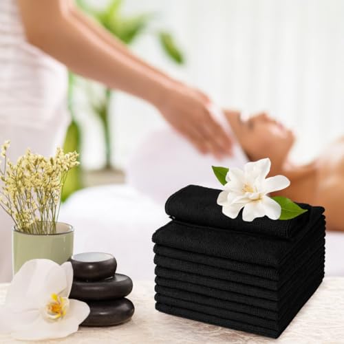 UNIMADE Washcloths Bulk 100 Pack Face Towels, Highly Soft Wash Cloths | Hand Towels, Fast Drying Multi-Purpose Microfiber Cleansing Cloths for Bathroom, Hotel, Spa, and Salon Black (12" x 12") - color: Black, size: 100Pack