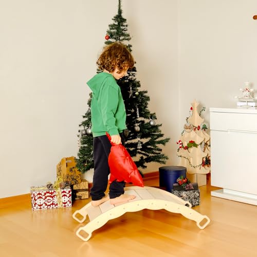 Wooden Balance Board | Seesaw balance board | Babies Montessori Toys Wobble Board Children and Adults | Balancing Children Wooden Toys | Wobble Board Balance | Wooden Seesaw Balancing Board Montessori Toy from 3 years Yoga Board Balance Training - color:
