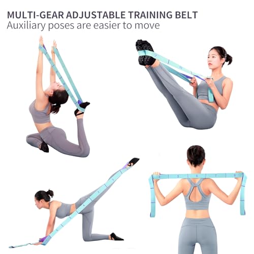 Elastic Stretching Strap with 11 Loops, Adjustable Stretch Band for Adults - Flexibility Straps for Yoga, Pilates, Dance - Non-Slip Fabric Resistance Band for Home Workout, Physical Therapy - color: Blue
