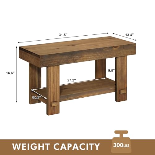 HOKYHOKY Solid Wood Entryway Bench - 31.5" Farmhouse Small Narrow Benches - size: 31.5"