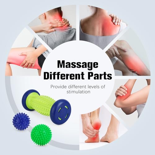 Maliton Massage Ball Set - 3 in 1 - with Foot Roller & Spiky Balls | Relieves plantar fasciitis, heel spurs, muscle pain, Ergonomic deep tissue roller, For feet, back, neck, Durable