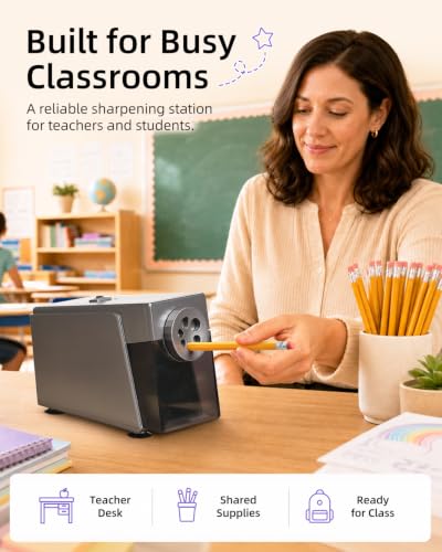 ZMOL Electric Pencil Sharpener,Heavy Duty for Classroom, 6-12mm, Silver | Auto Stop,6 Holes,Plug-in, 3 Tip Adjustments,Fits 6–12mm No.2 & Colored Pencils for School/Home/Teachers - color: Silver