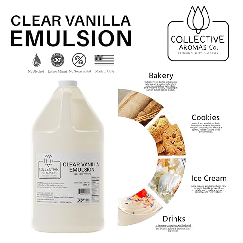 Collective Aromas Co. Clear Vanilla Emulsion for Baking, Clear Vanilla Flavoring for Frosting, Royal Icing, Cookies & Cakes, Heat-Stable Liquid, Alcohol Free, Kosher, 1 Gallon (128 fl oz), Made in USA - size: Clear Vanilla - 1 Gallon (128 fl oz)