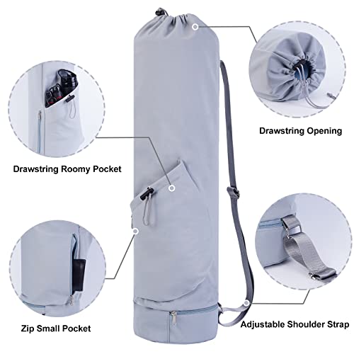 sportsnew Yoga Mat Bag Drawstring Pocket-Full Zip Cargo Yoga Mat Carrier Bag with Water Bottle Pocket and Bottom Wet Pocket Exercise Yoga Mat Carrier Multi-Functional Storage Bag, Blue & Pink