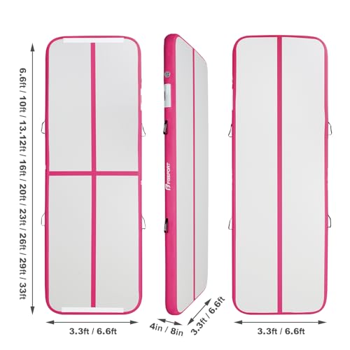FBSPORT Inflatable Air Gymnastics Mat Training Mats 4/8 inches Thickness Gymnastics Tracks for Home Use/Training/Cheerleading/Yoga/Water with Pump - color: Pink, size: 10ft*3.3ft*4in(3*1*0.1m)