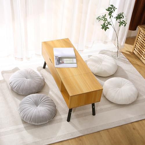 Floor Pillow Meditation Cushion Round Large Floor Pillows Seating for Adults, Velvet Thick Floor Cushions for Yoga Living Room Balcony Outdoor Tatami(Beige)