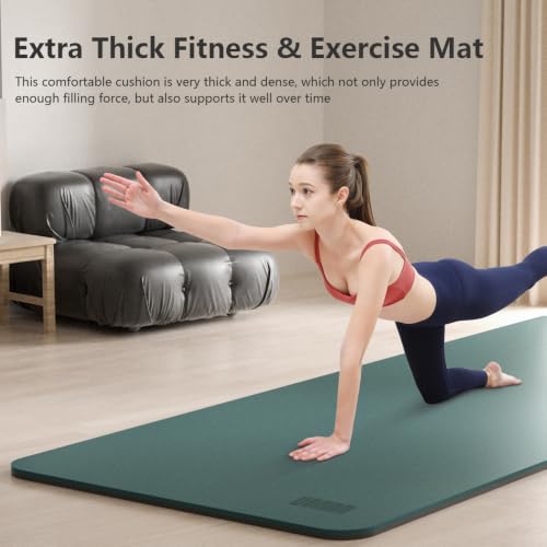 Yoga Mat, 80cm Wide, 1/3 Inch Thick Exercise Mat, Carry Strap, Fitness - color: Dark Green