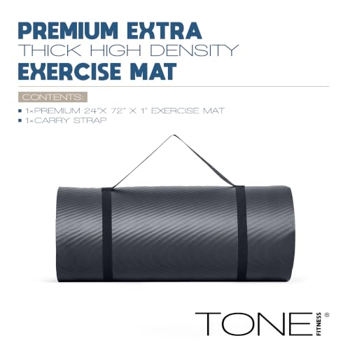 Tone Fitness 1-Inch Thick Yoga Mat | High-Density, Non-slip Exercise Mat with Carrying Strap for Yoga, Pilates, & Home Gym Workouts | Multiple Options - color: Black, style: Wave